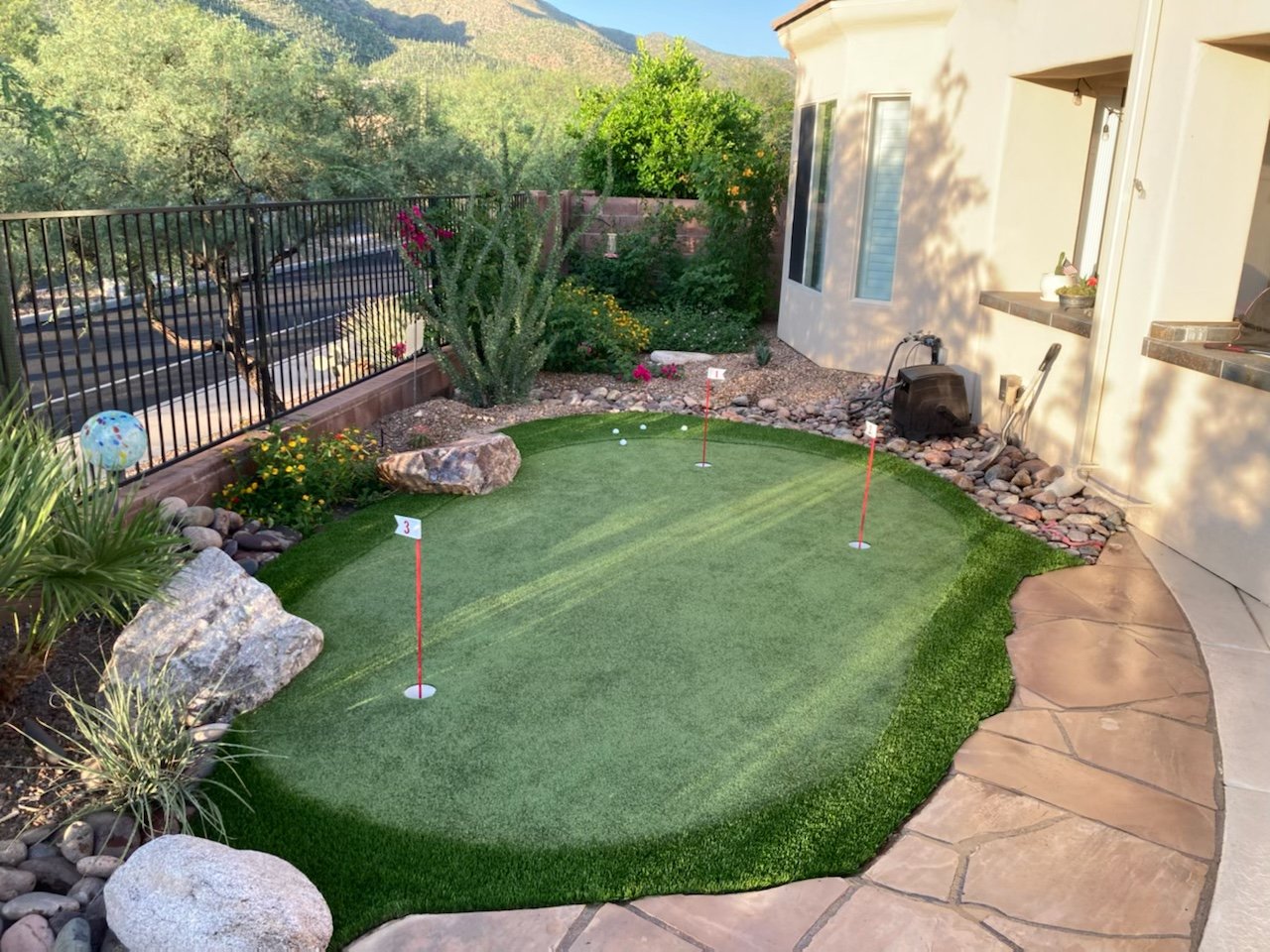 Artificial turf backyard installation Tucson Arizona residential lawn