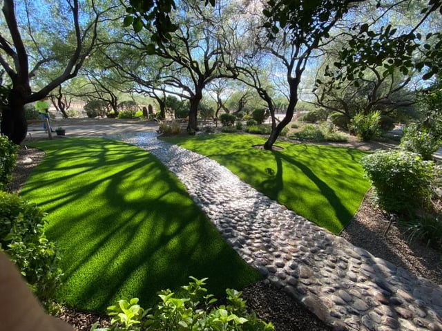 Low maintenance artificial lawn installation Tucson Arizona home