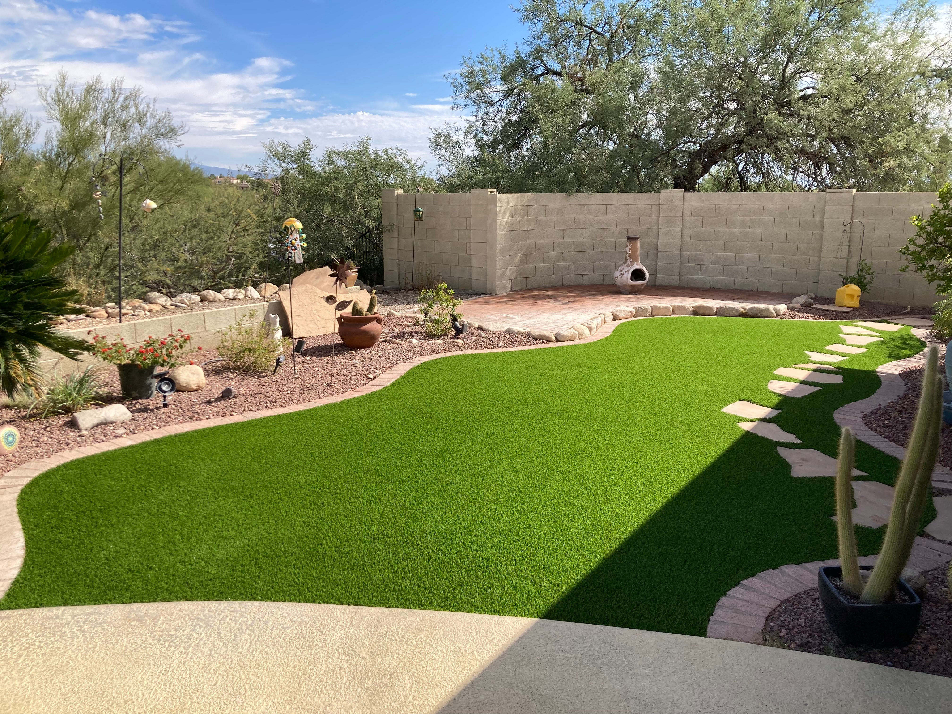 Synthetic grass backyard transformation Tucson AZ residential turf